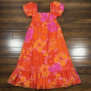 J.Marie Women's Size XS Orange Pink Floral Lizzie Babydoll Midi Dress